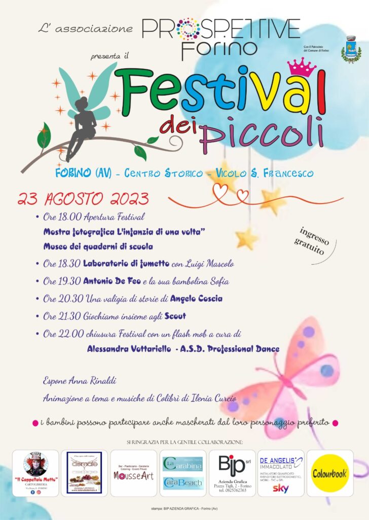 Forino (Av): Grande attesa per il FESTIVAL DEI PICCOLI del 23 Agosto