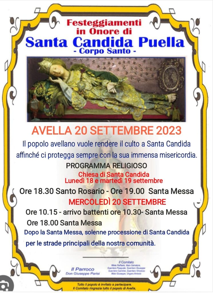 AVELLA. Festa Santa Candida, il 20 settembre i battenti e la processione