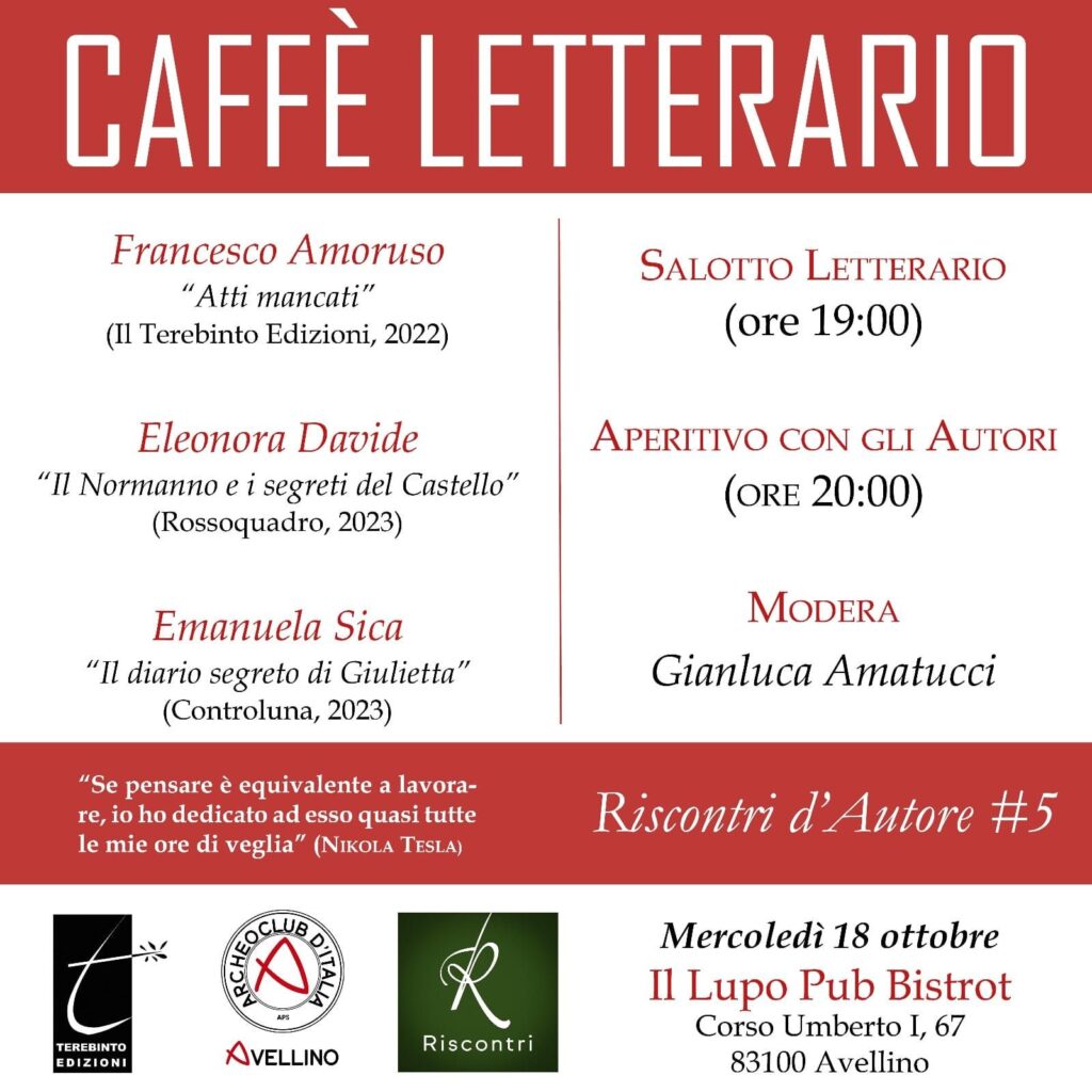 Domani 18 ottobre 2023 torna il Caffe Letterario ad Avellino