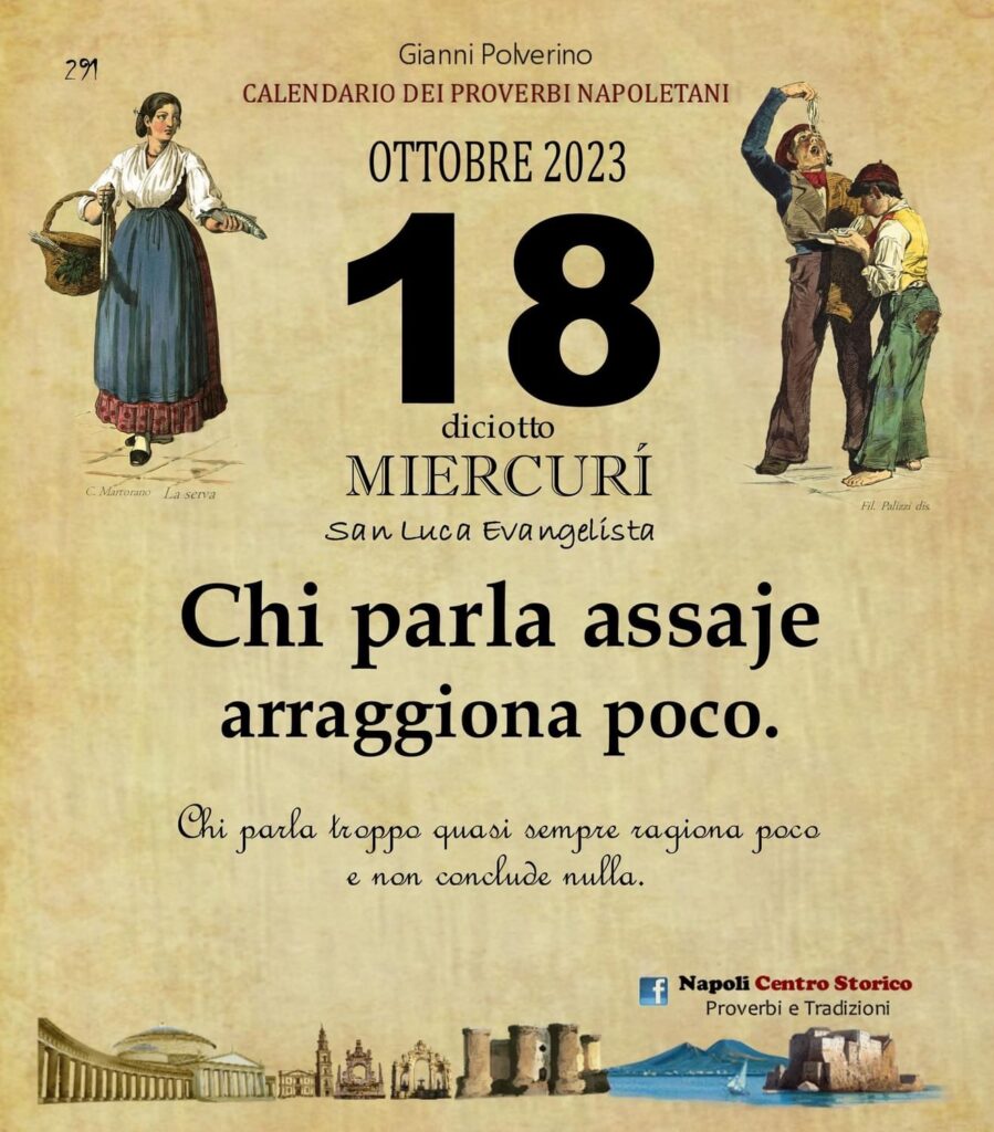 O PRUVERBIO D O JUORNO. Mercoledì 18 ottobre 2023