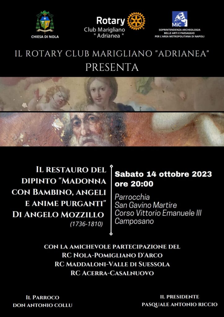 CAMPOSANO (NA). La presentazione del quadro di Angelo Mozzillo dal titolo Madonna con Bambino, angeli e anime purganti del 1800, dopo il restauro