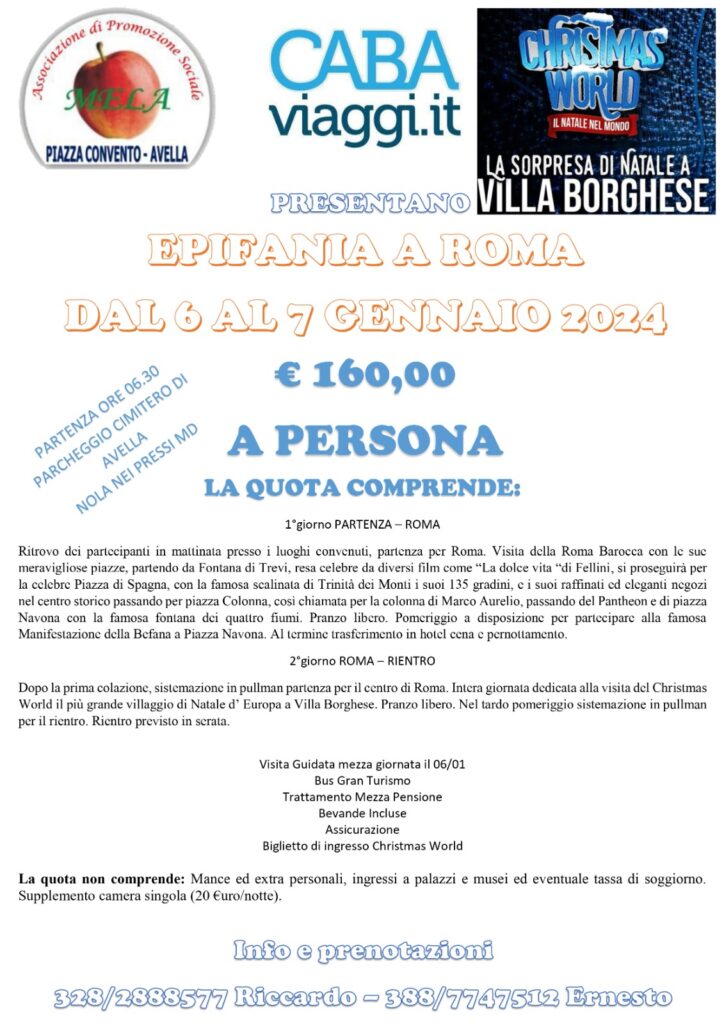 Epifania a Roma con l’associazione Mela di Avella