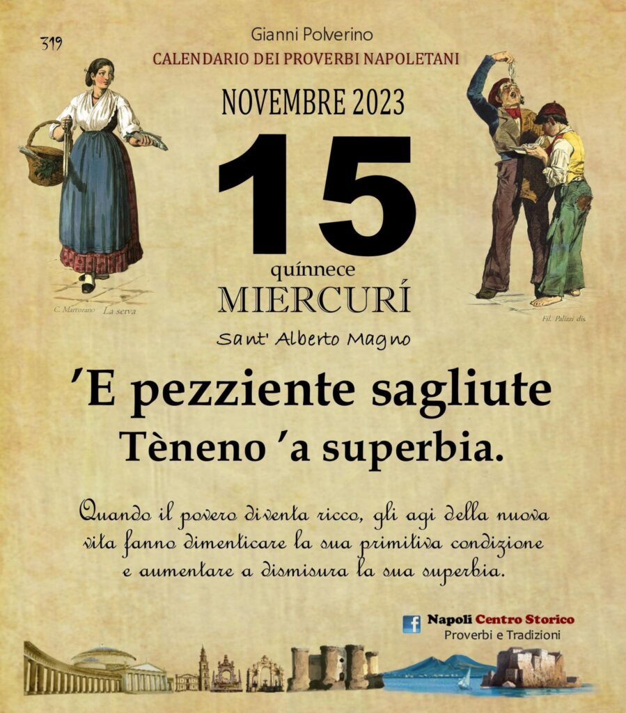O PRUVERBIO D O JUORNO. Mercoledì 15 novembre 2023