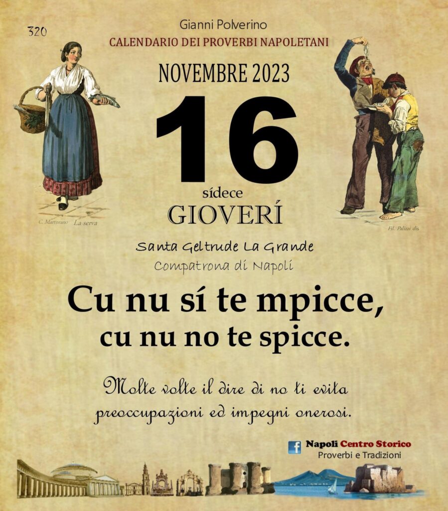 O PRUVERBIO D O JUORNO. Giovedì 16 novembre 2023