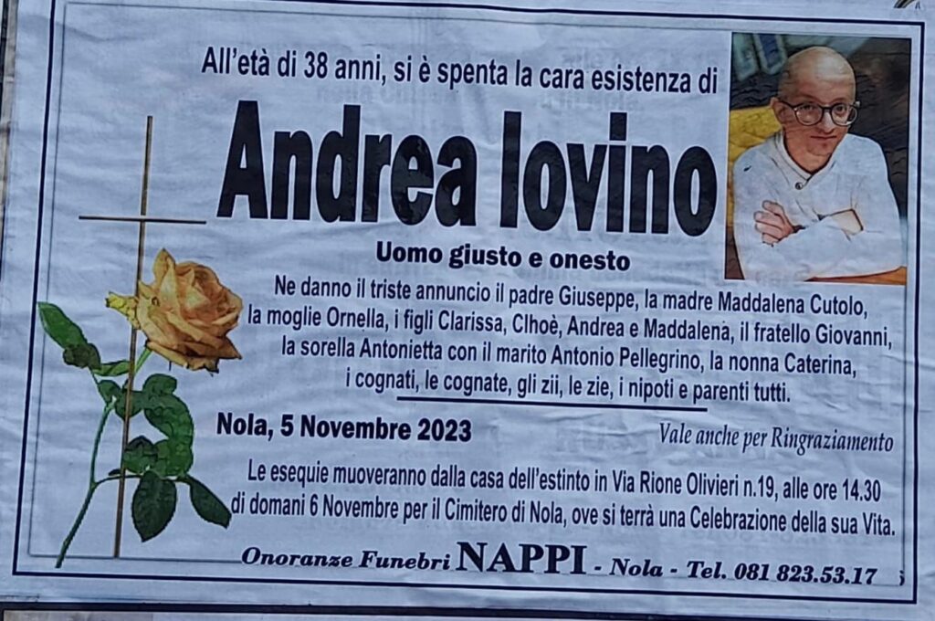 NOLA. Lutto nel mondo dello spettacolo napoletano: è morto Andrea Iovino.