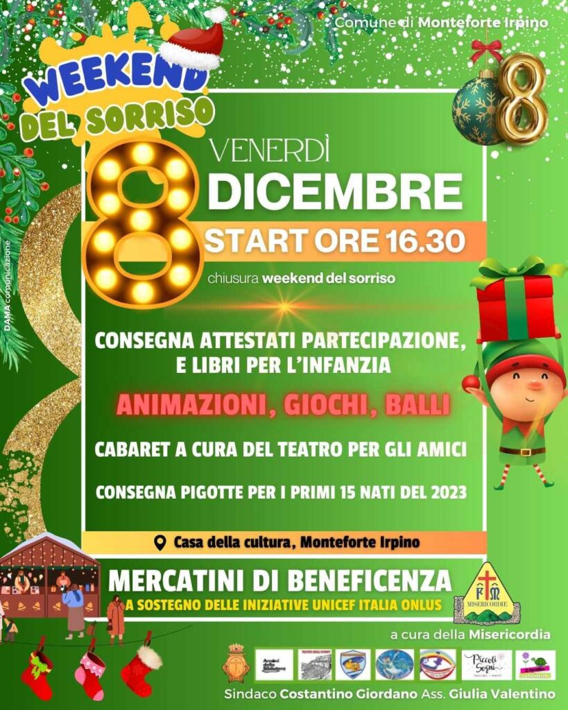 Il Weekend del Sorriso a Monteforte Irpino: Uniniziativa Gioiosa e Solidale. L8 dicembre il weekend conclusivo