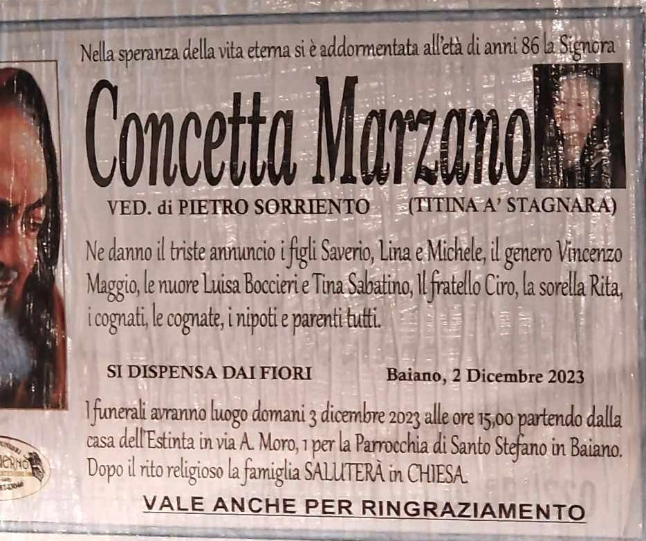 NON E PIU. Baiano, lutto Concetta Marzano