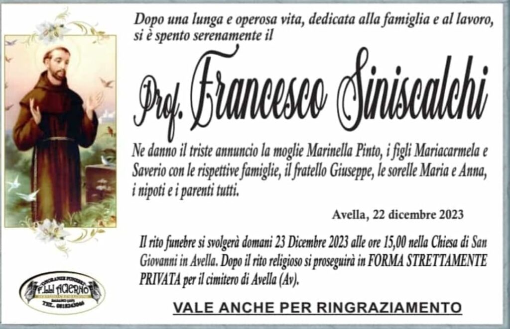 Addio al Prof. Francesco Siniscalchi, luminare della Cultura e Maestro  di vita e professore di Matematica e Fisica