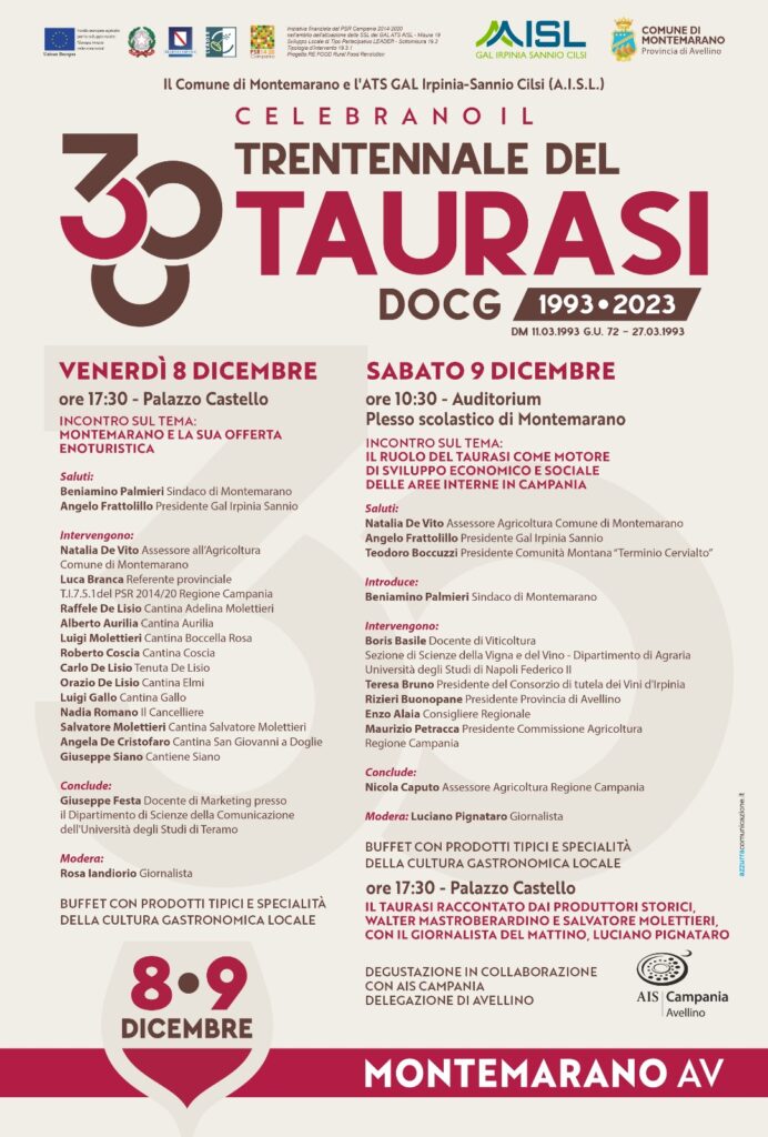 Trentennale Taurasi DOCG, a Montemarano due giorni di convegni e degustazioni per promuovere uneccellenza del territorio