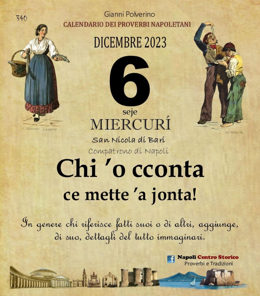 O PRUVERBIO D O JUORNO. Mercoledì 6 dicembre 2023
