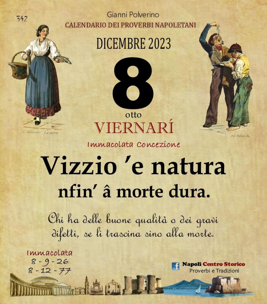 O PRUVERBIO D O JUORNO. Venerdì 8 dicembre 2023