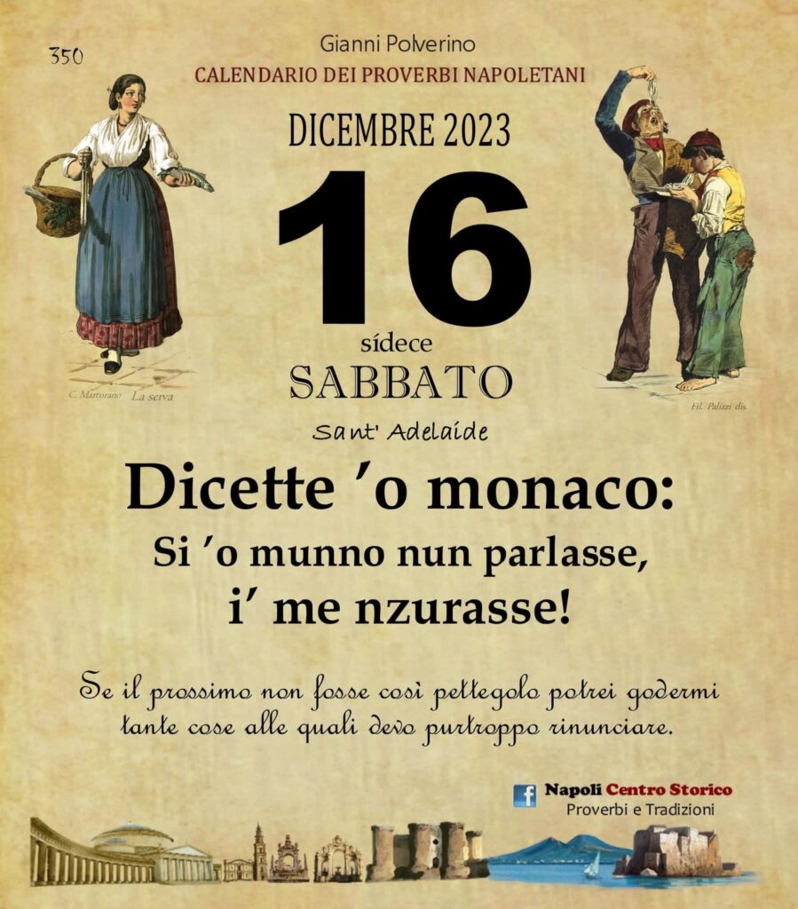 O PRUVERBIO D O JUORNO. Sabato 16 dicembre 2023