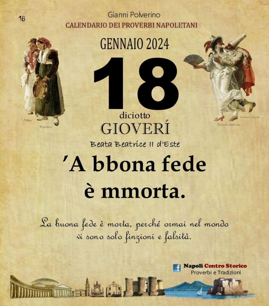 O PRUVERBIO D O JUORNO. Giovedì 18 gennaio 2024