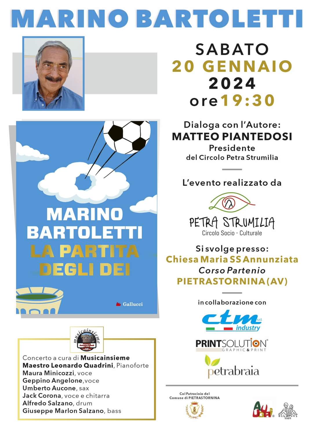 Pietrastornina (AV) Marino Bartoletti racconta “La partita degli dei” con Matteo Piantedosi Pietrastornina (AV) Marino Bartoletti racconta “La partita degli dei” con Matteo Piantedosi