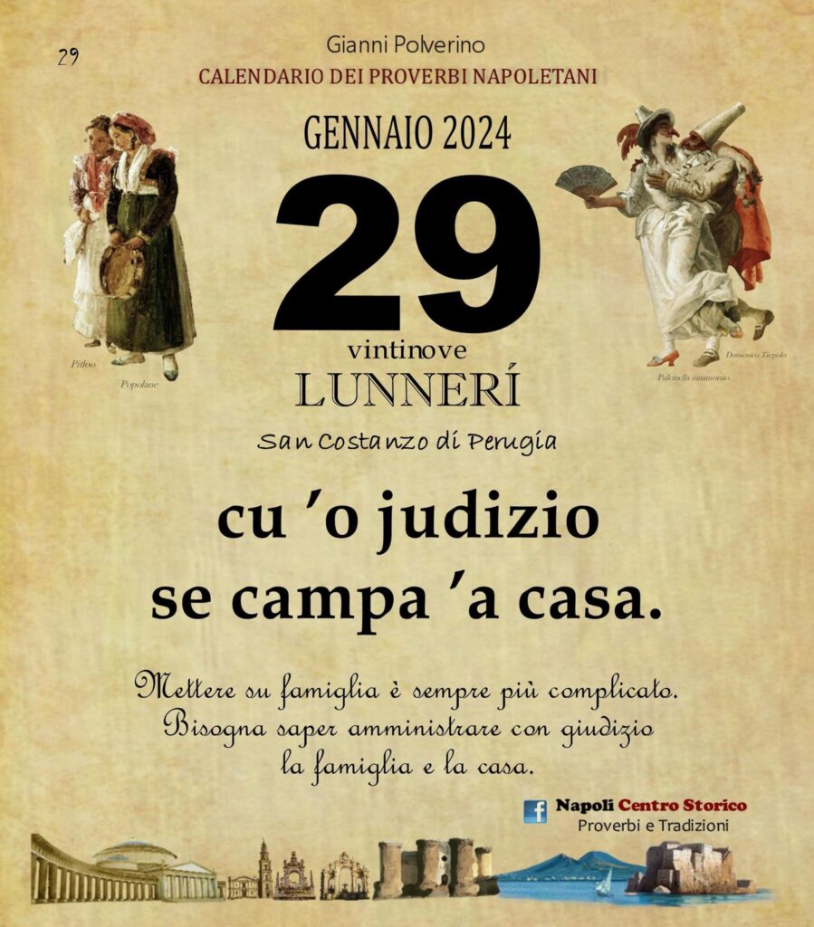 O PRUVERBIO D O JUORNO. Lunedì 29 gennaio 2024