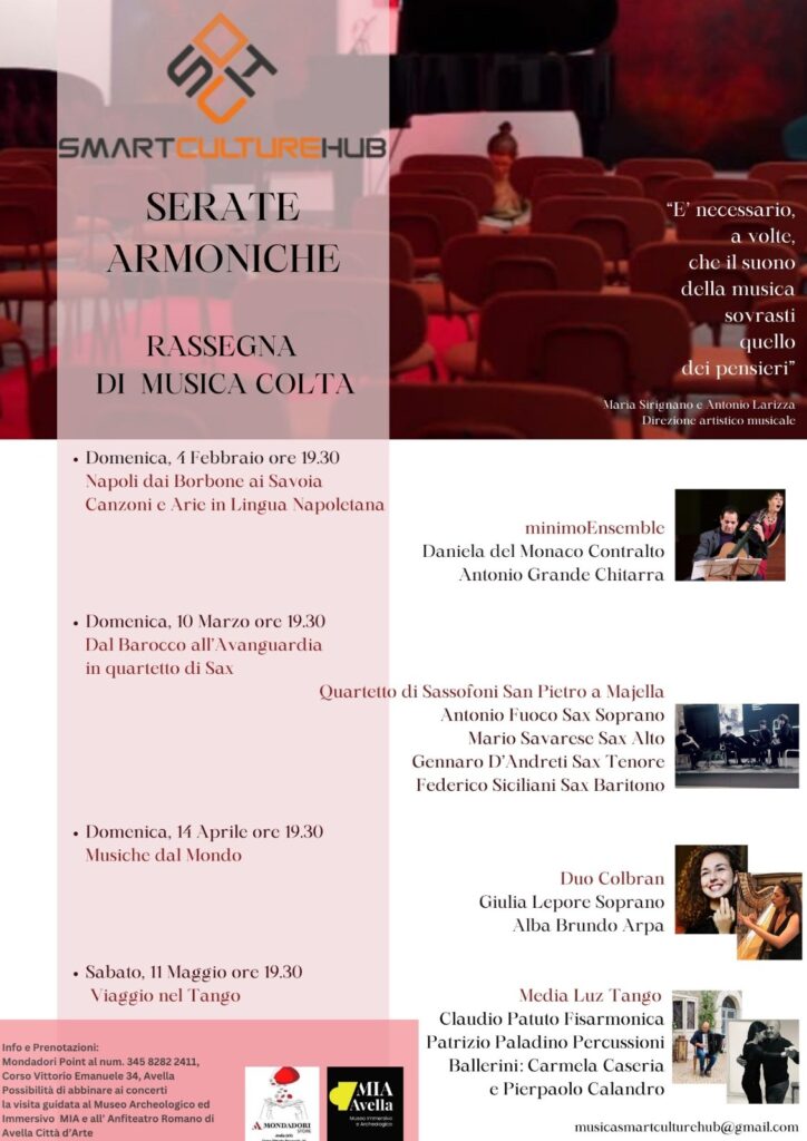 AVELLA. Smart Culture Hub: Serate Armoniche. Il programma completo della  rassegna  che prenderà avvio il 4 febbraio