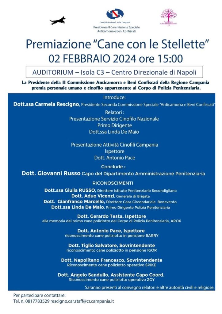 Cerimonia di Premiazione Cane con le Stellette – Cani Antidroga del Corpo di Polizia Penitenziaria della Campania
