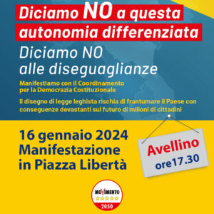 Il Movimento Cinque Stelle Avellino a difesa della Costituzione. Martedì 16 gennaio 2024 ad Avellino in piazza Libertà alle ore 17.30