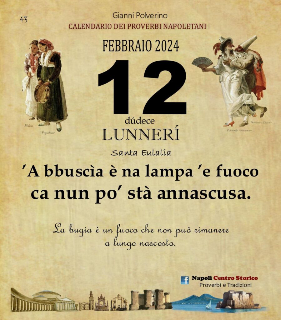 O PRUVERBIO D O JUORNO. Lunedì 12 febbraio 2024