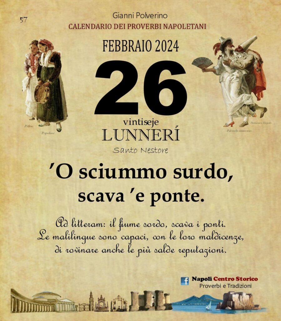 O PRUVERBIO D O JUORNO. Lunedì 26 febbraio 2024