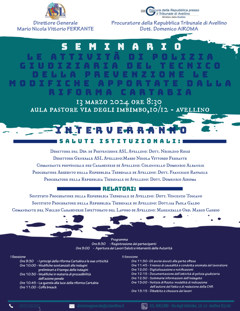 Seminario: Attività di Polizia Giudiziaria del Tecnico della Prevenzione dopo la Riforma Cartabia