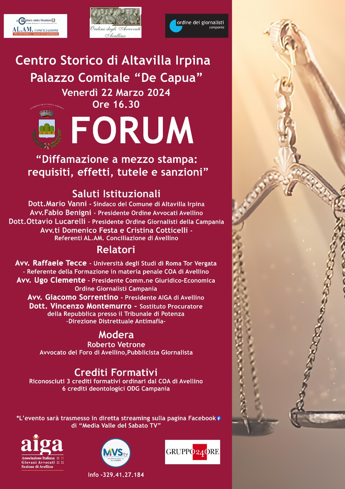 Altavilla Irpina (AV) Il 22 marzo forum sulla diffamazione a mezzo stampa. Altavilla Irpina (AV) Il 22 marzo forum sulla diffamazione a mezzo stampa.