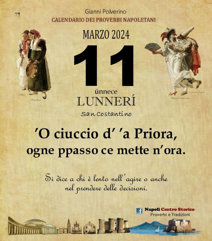 O PRUVERBIO D O JUORNO. Lunedì 11 marzo 2024