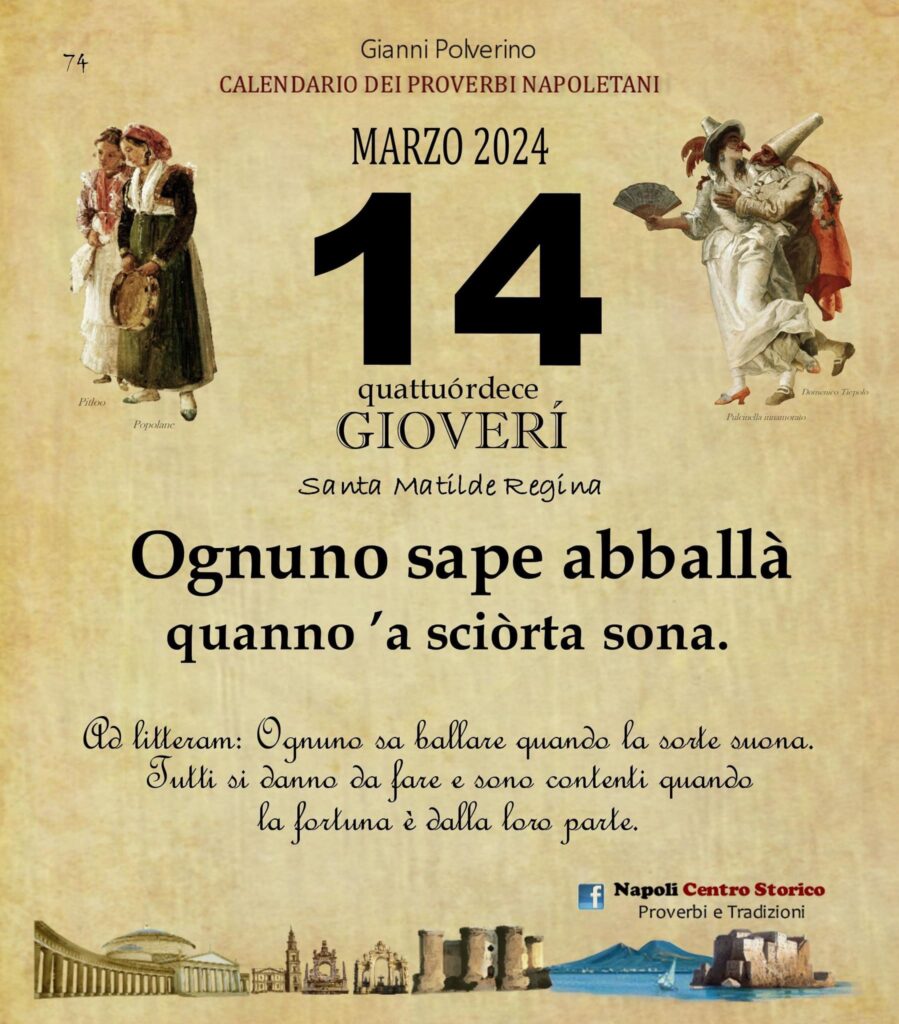 O PRUVERBIO D O JUORNO. Giovedì 14 marzo 2024