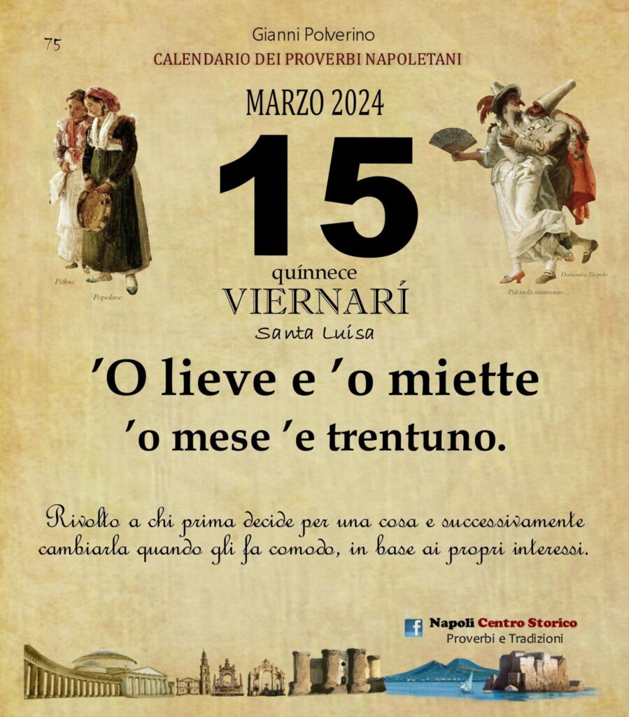 O PRUVERBIO D O JUORNO. Venerdì 15 marzo 2024