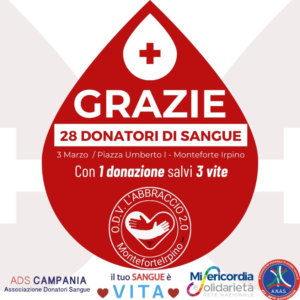Grande successo per la Giornata della Donazione del Sangue a Monteforte Irpino, 28 sacche raccolte
