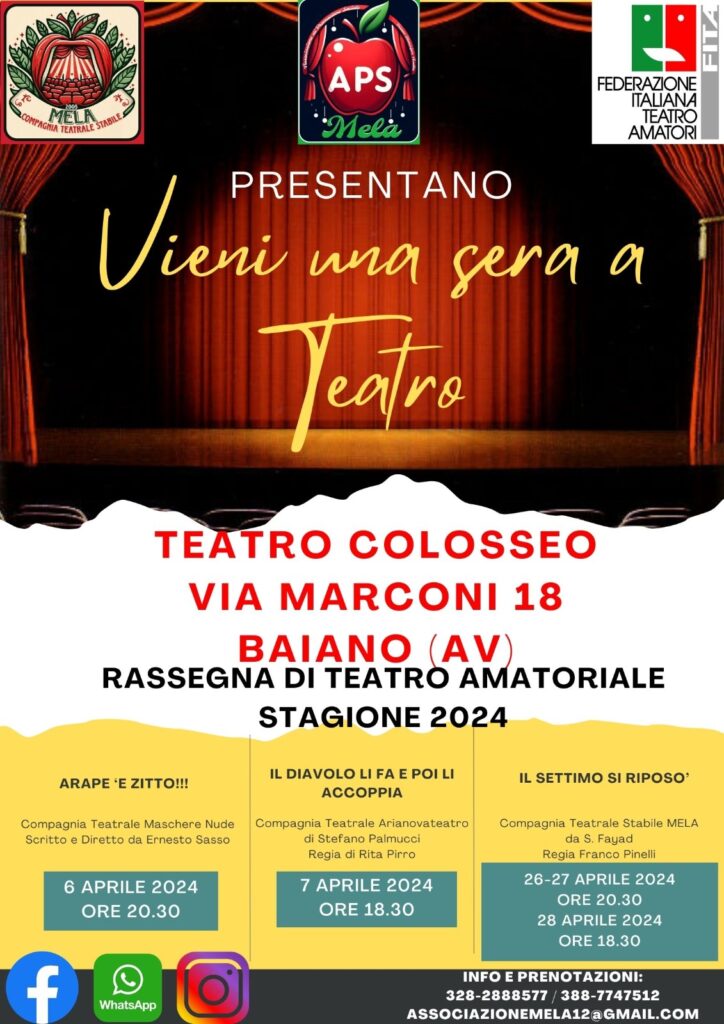 Teatro Amatoriale a Baiano: LAssociazione MELA presenta Vieni una sera a Teatro con una rassegna di spettacoli imperdibili a partire da aprile