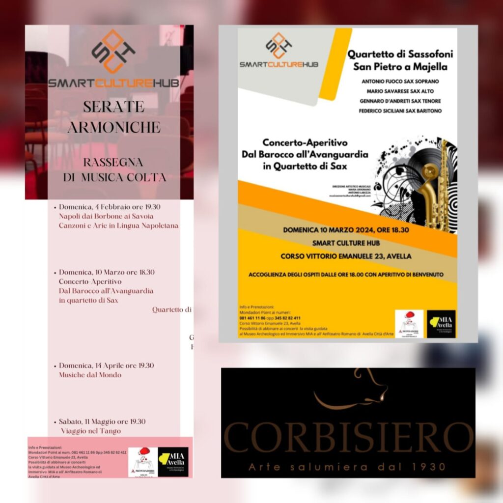 AVELLA. Serate Armoniche: Secondo Appuntamento con il Quartetto di Sax del Conservatorio San Pietro a Majella di Napol