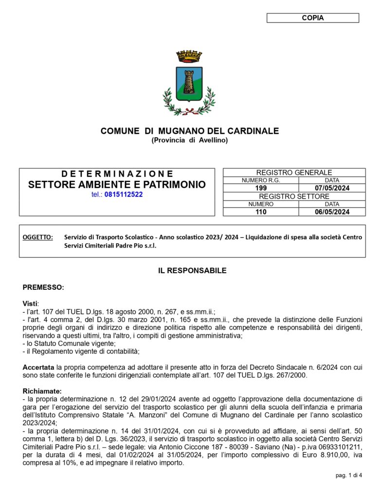 MUGNANO DEL CARDINALE.  Caso del Trasporto scolastico  Scuolabus. La diffida dei consiglieri di opposizione