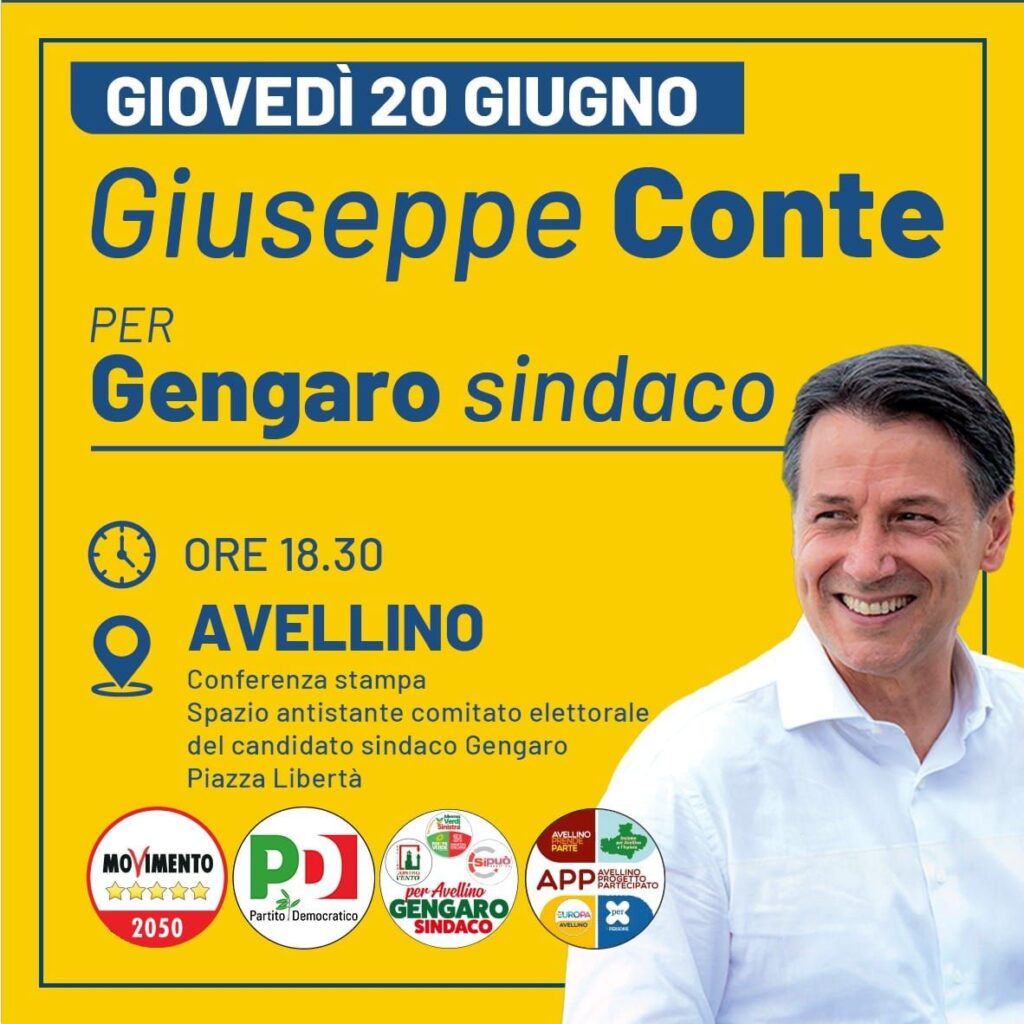 Giuseppe Conte presidente del M5S Giovedì 20 Giugno, alle ore 18,30 in piazza Libertà ad Avellino