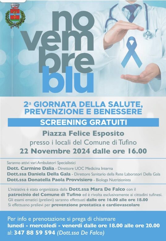La salute maschile e il Novembre Blu al comune di Tufino si fa prevenzione venerdi 22 novembre La salute maschile e il Novembre Blu al comune di Tufino si fa prevenzione venerdi 22 novembre
