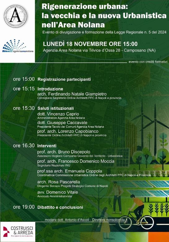 Rigenerazione urbana: la vecchia e la nuova urbanistica nell’area nolana. Il confronto presso la sede dell’Agenzia di Sviluppo a cura dell’Ordine degli Architetti di Napoli e Provincia Rigenerazione urbana: la vecchia e la nuova urbanistica nell’area nolana. Il confronto presso la sede dell’Agenzia di Sviluppo a cura dell’Ordine degli Architetti di Napoli e Provincia