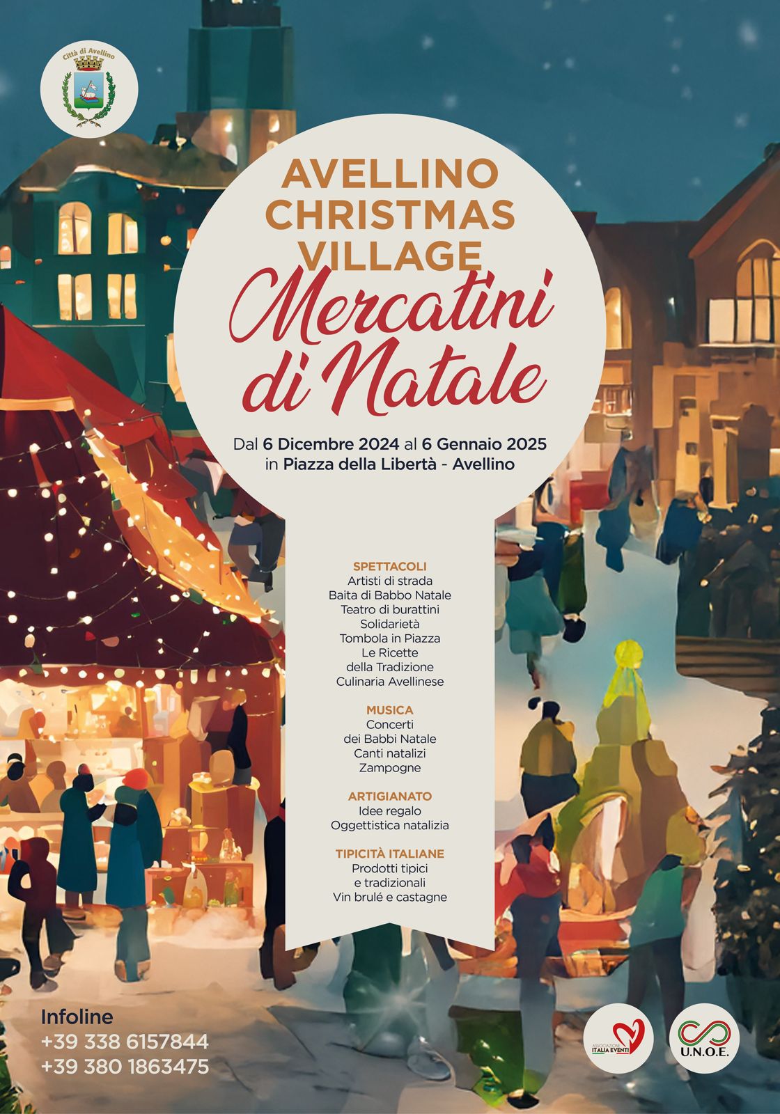 アヴェリーノのクリスマス村。リベルタ広場で家族みんなで楽しめるクリスマス マーケット –