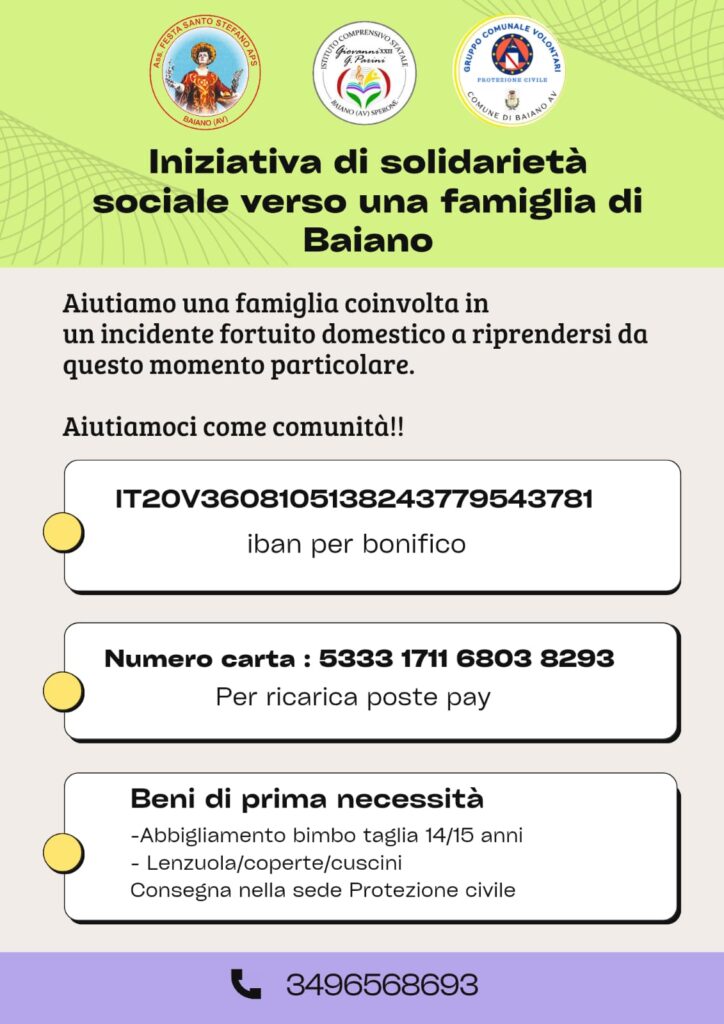 BAIANO. Solidarietà in Azione: La Comunità si mobilita per sostenere una Famiglia in difficoltà BAIANO. Solidarietà in Azione: La Comunità si mobilita per sostenere una Famiglia in difficoltà