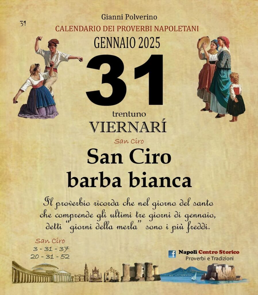 O PRUVERBIO D O JUORNO. Venerdì 31 gennaio 2025