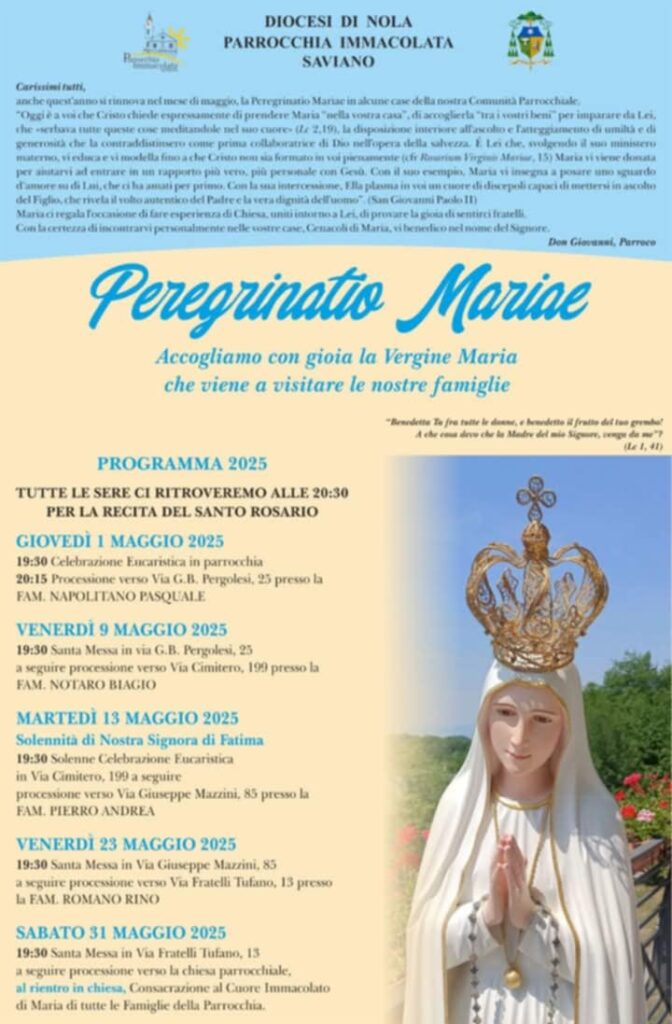 Saviano: al via la Peregrinatio Mariae nella Parrocchia Immacolata Concezione