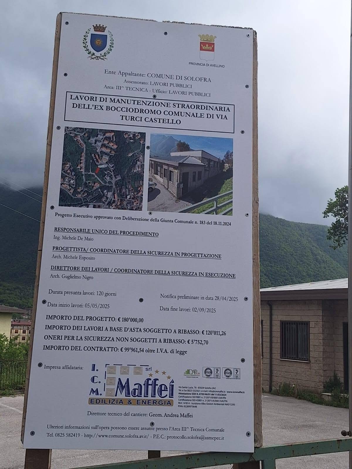 Solofra, al via i lavori di ristrutturazione al bocciodromo di Turci Castello