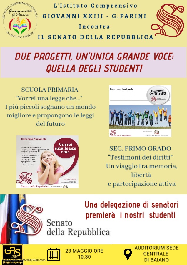 BAIANO. L’I.C. “Giovanni XXIII – G. Parini” incontra il Senato della Repubblica. Un evento straordinario per celebrare la voce degli studenti