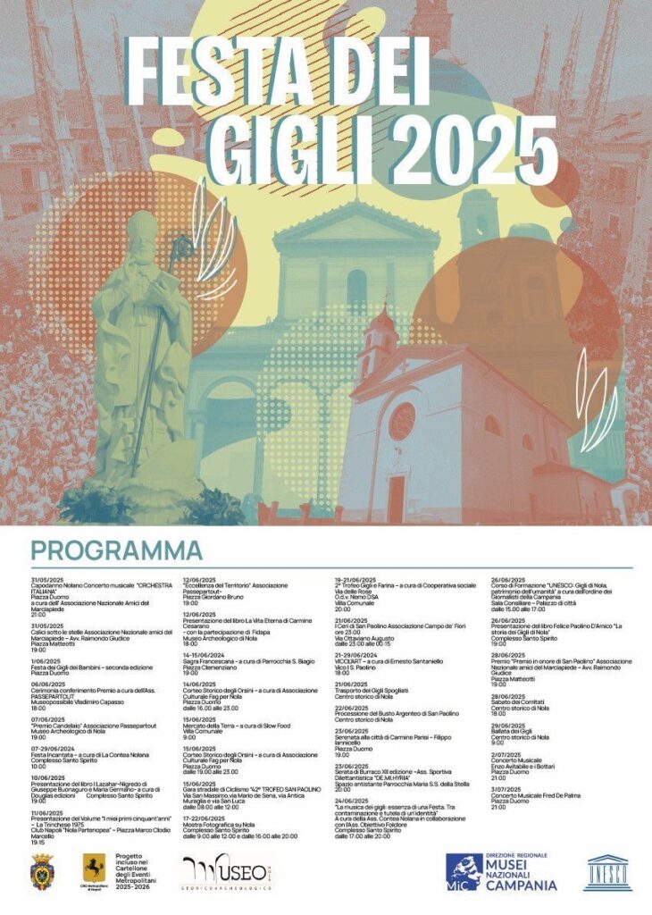 Parte il Giugno Nolano 2025: domani in piazza Duomo il conto alla rovescia e l’Inno di San Paolino per l’apertura della Festa dei Gigli, patrimonio UNESCO