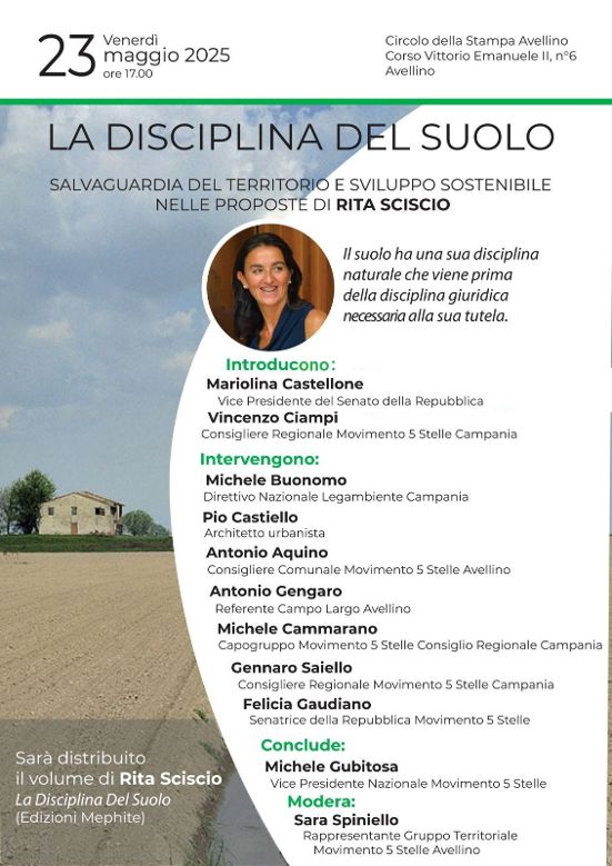 AVELLINO. Al circolo della stampa la presentazione del volume di Rita Sciscio: La disciplina del suolo