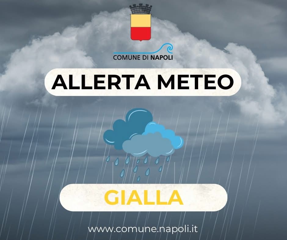 Maltempo in arrivo su Napoli e area vesuviana: scatta l’allerta meteo gialla