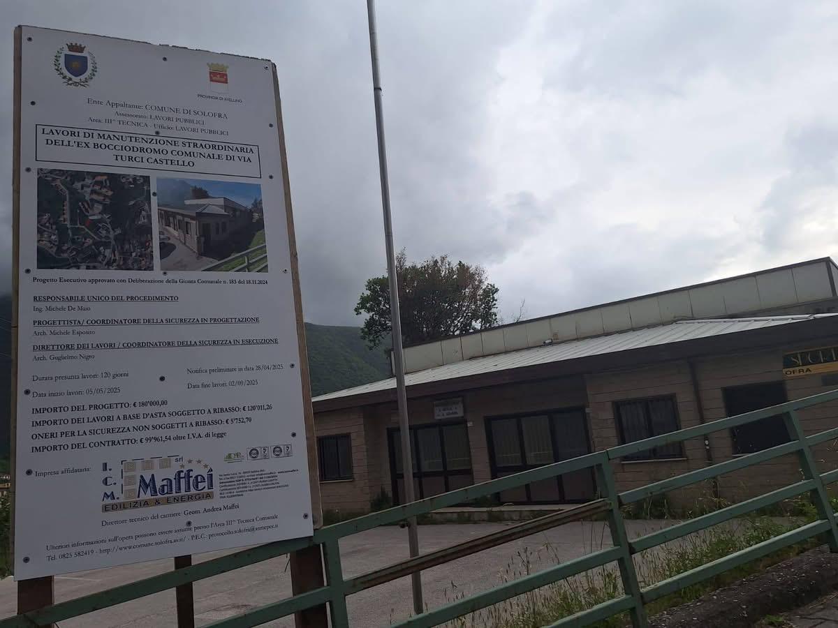 Solofra, al via i lavori di ristrutturazione al bocciodromo di Turci Castello