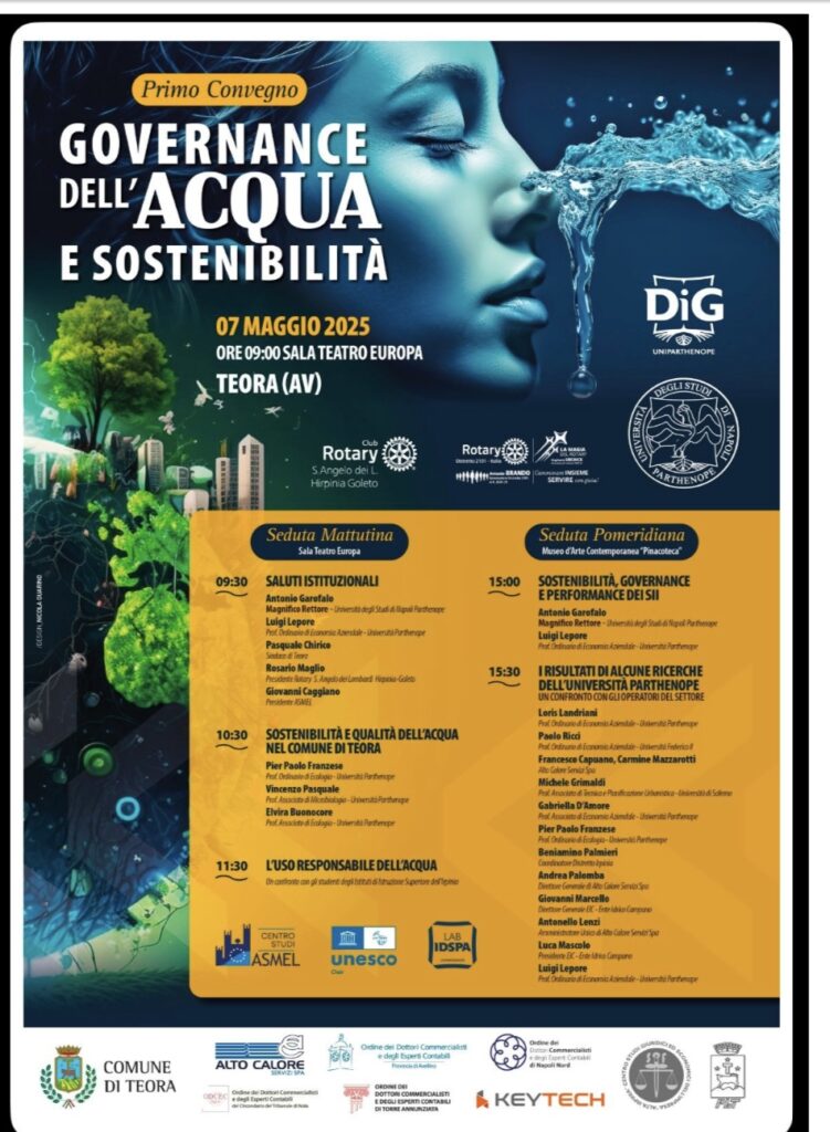 Governance dell’acqua e sostenibilità: a Teora il primo convegno promosso da Università Parthenope e Rotary Club S. Angelo L. Hirpinia Goleto