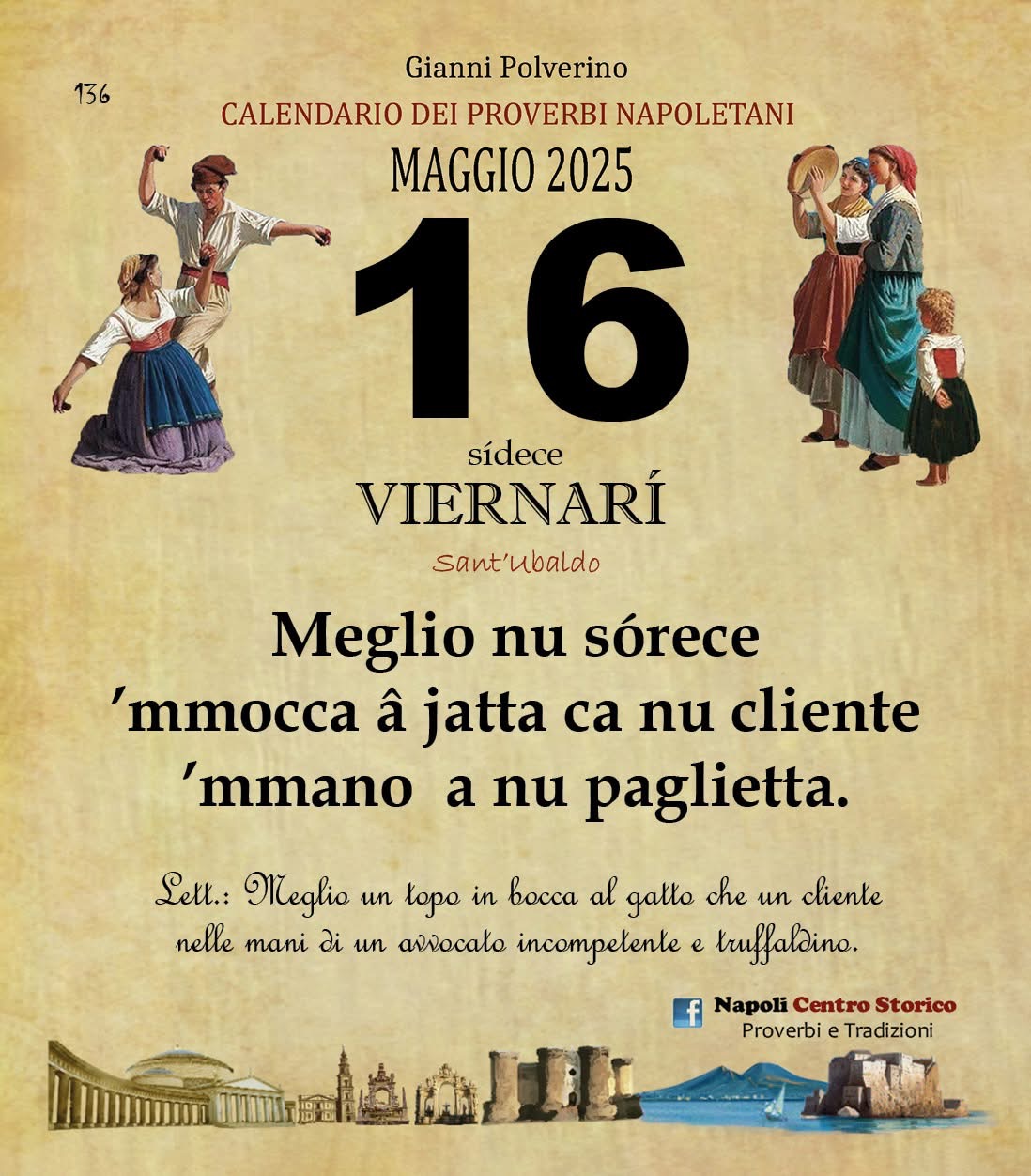 O PRUVERBIO D O JUORNO. Venerdì 16 maggio 2025