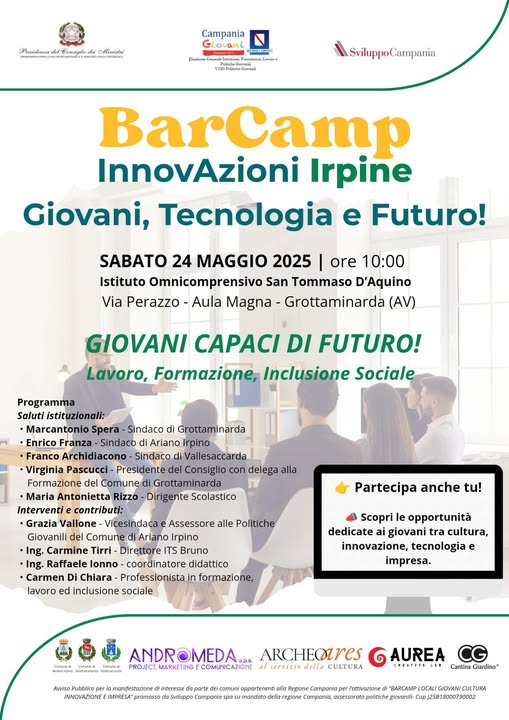 GROTTAMINARDA. Al San Tommaso dAquino si presenta BarCamp progetto di formazione lavoro dedicato ai giovani