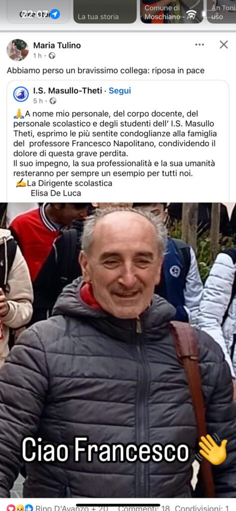 BAIANO. Addio al Professor Francesco Napolitano: un esempio di umanità e dedizione. Il commovente saluto della comunità scolastica